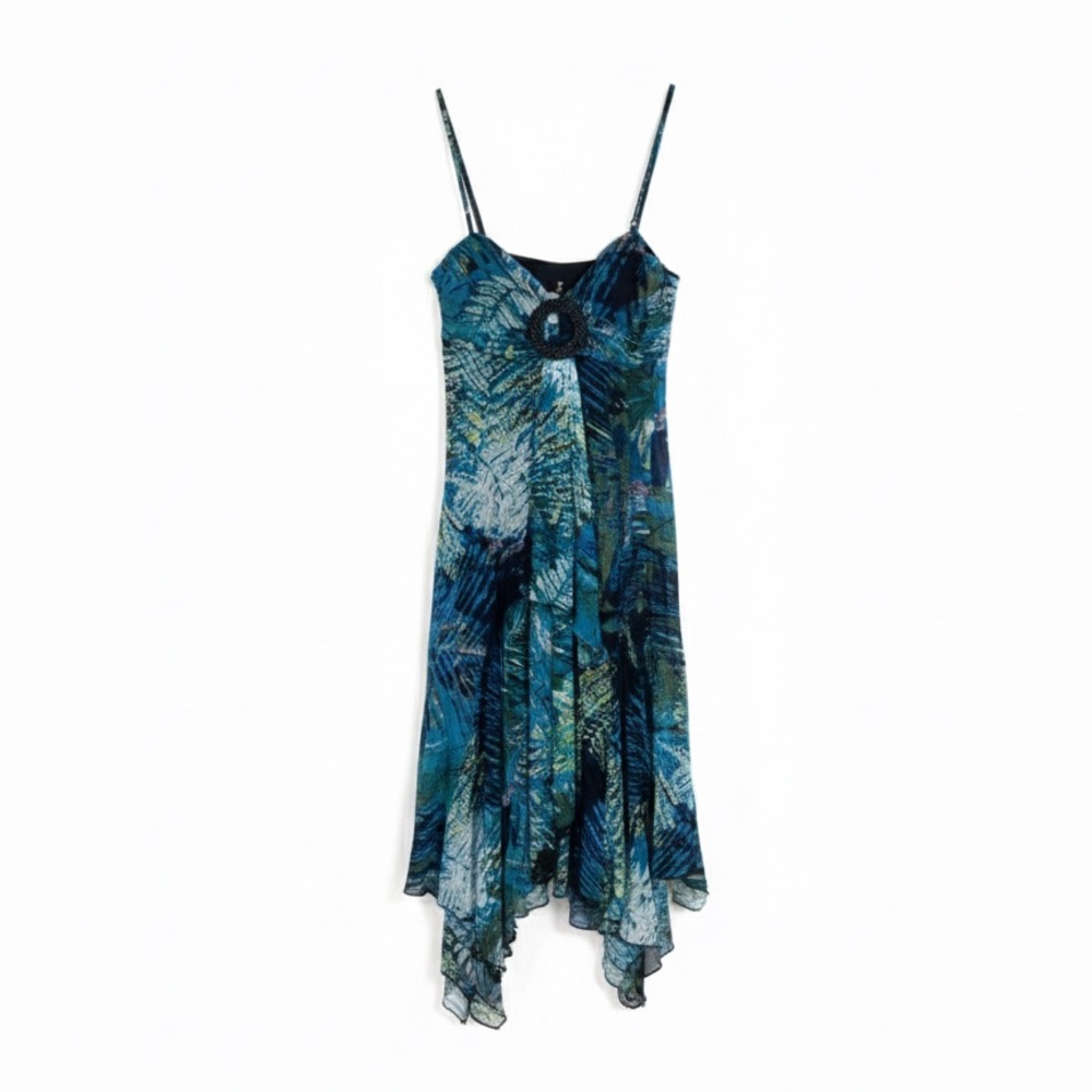 NWT Laura Petites Strap Flowy Blue Water Dress Size 8 | Mermaid Dolphin Style